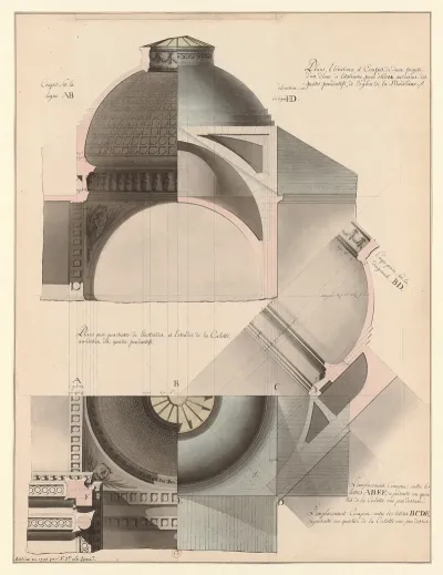 Plans Elevations Et Coupes De Deux Projets Dun Dome A Litalienne Pour Elever Au Dessus Des Quatre Pendentifs De Leglise De La Madeleine