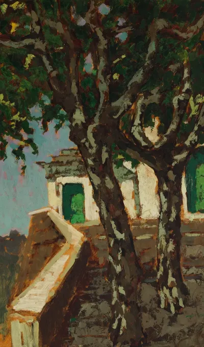Platanus Trees At A Monastery Gate