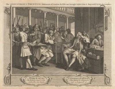 Plate 10 The Industrious Prentice Alderman Of London The Idle One Brought Before Him Impeachd By His Accomplice