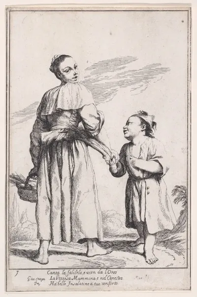 Plate 15 Menghina Leaving The Garden With A Basket Filled With Herbs And Encountering Cacasenno