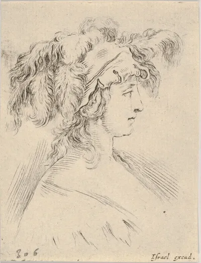 Plate 15 Mid Bust Of A Young Woman In Profile Wearing A Hat Topped With Feathers