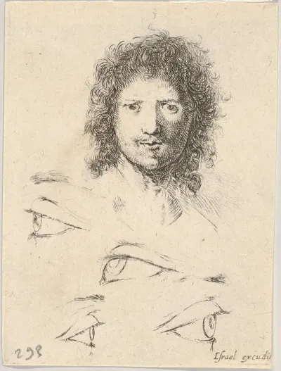 Plate 2 At Top The Head Of A Young Man Frontal View At Bottom Four Eyes