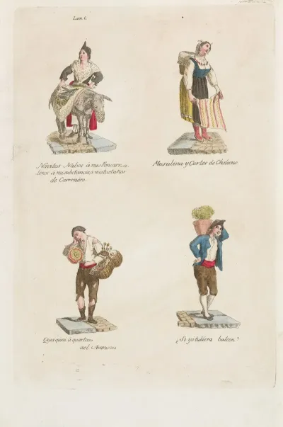 Plate 6 Four Street Vendors From Madrid Selling Navitos Muslin Fans Plants