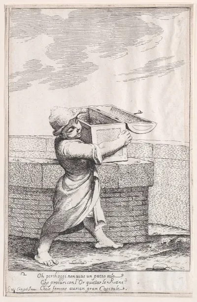 Plate 8 Bertoldino Enraged By The Croaking Frogs Throws His Strongbox Into The Fish Pond
