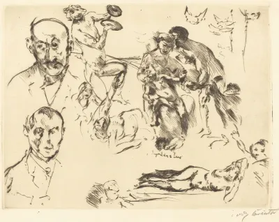 Plate Of Sketches Including One Of Max Liebermann