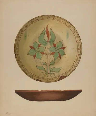 Plate With Tulip And Two Flowers