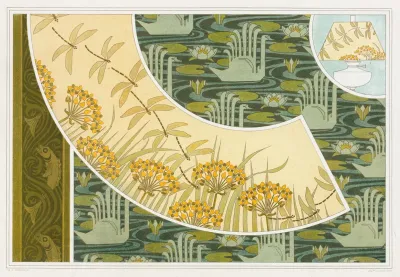 Poissons Frise Au Pochoir Libellules Et Butome Abat Jour Cygnes Et Nenuphars Velours Imprime