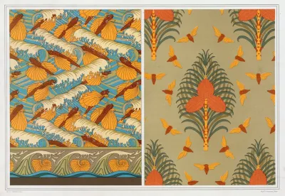 Poissons Volants Et Vagues Papier Peint Cigales Et Pin Papier Peint Coquilles De Nautiles Bordure