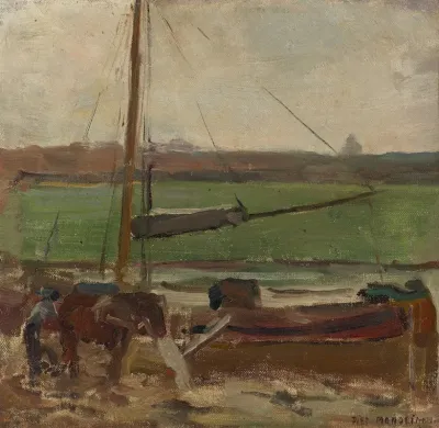 Polder Met Gemeerde Vrachtschuit Buiten Amsterdam Ii