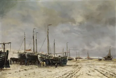 Polderseelandschaft Mit Eingefrorenen Schiffen