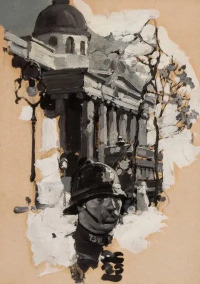 Policeman With Parliamentary Building
