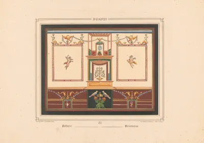 Pompei Frescoe With Two Putti In Frames Topped With Birds And Dolphins