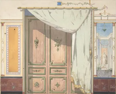 Pompeiian Design For Doorway And Wall With Curtain Possibly For Deepdene Dorking Surrey