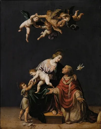Pope Gregory Interceding With The Virgen Jesus Christ And Saint John The Baptist