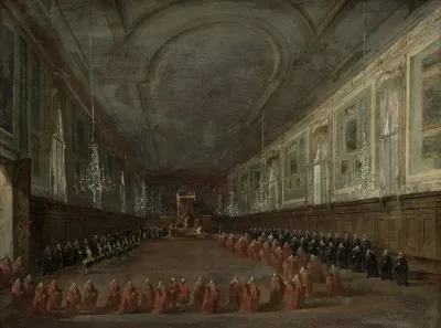 Pope Pius Vi Descending The Throne To Take Leave Of The Doge In The Hall Of Ss Giovanni E Paolo 1782
