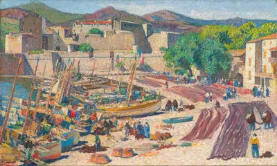 Port De Collioure Le 14 Juillet Sechage Des Filets Sur La Greve