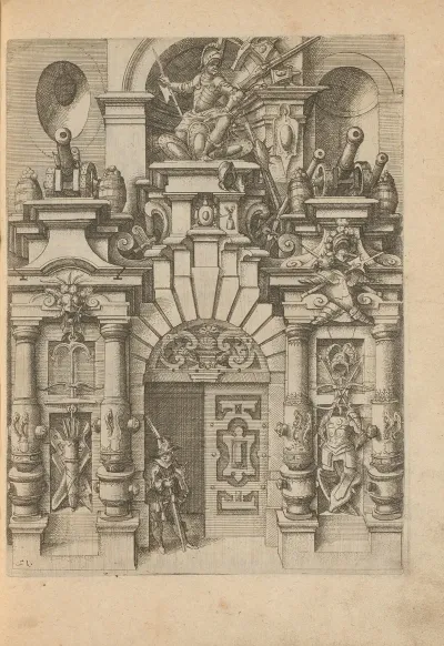 Portal Decorated With Cannons Trophies And An Armed Man Above The Door