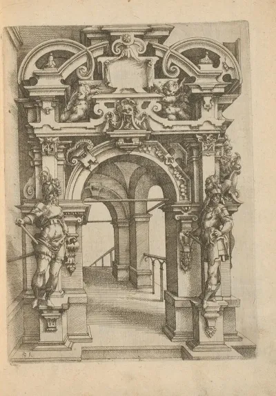 Portal Decorated With Cherubs And Flanked By Two Soldiers