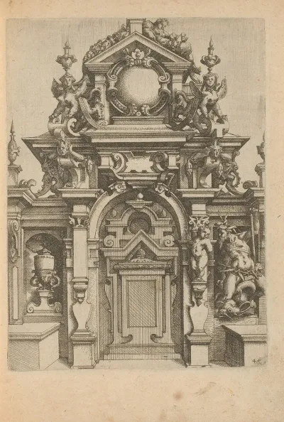 Portal Decorated With Mascarons A Triton And Sphinxes