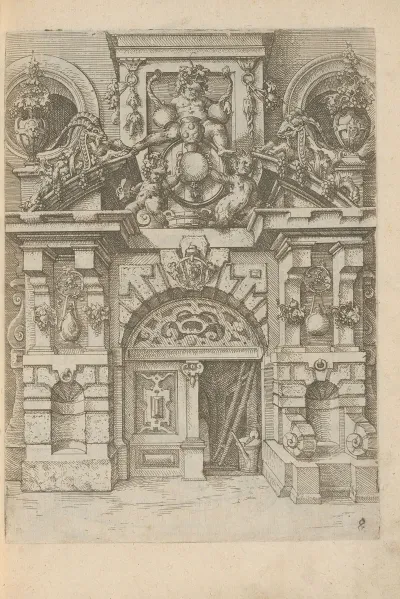 Portal Of A Wine Cellar With Satyrs Goats And Grapes Near A Wine Barrel