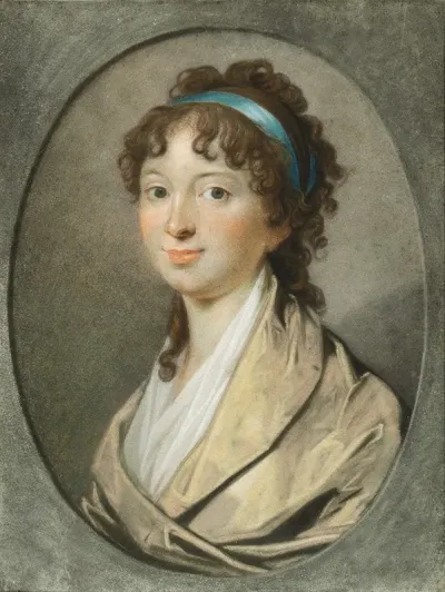 Portraet Af En Ung Dame Med Blaat Haarbaand