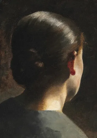 Portraet Af Kunstnerens Soster Anna Hammershoi Set Bagfra