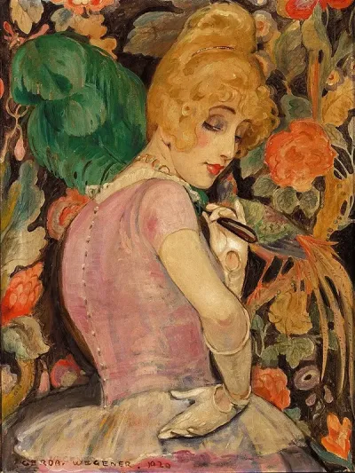 Portraet Af Lili Elbe Med Gron Fjervifte