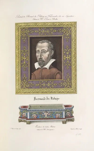 Portrait De Bernard De Palissy Et Facsimile De Sa Signature Cabinet De Mr Prevot A Brelles Ecritoire Du Meme Auteur
