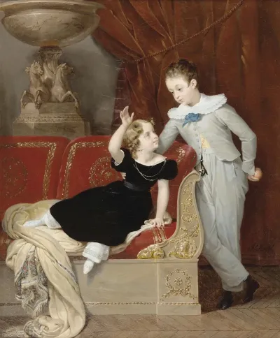 Portrait De Deux Enfants Dans Un Interieur De Style Empire