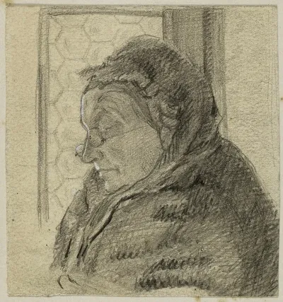 Portrait De Femme Agee Devant Une Fenetre De Profil Vers La Gauche