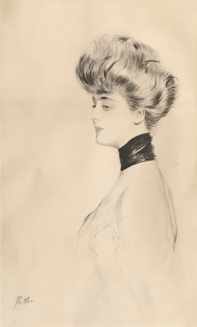 Portrait De Femme Avec Un Tour De Cou Noir