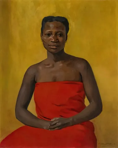 Portrait De Femme Drapee De Rouge