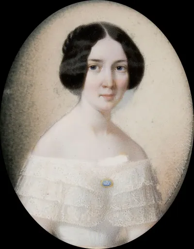 Portrait De Femme En Robe A Lencolure Des Dentelles De Berthe