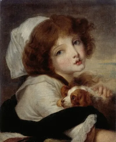 Portrait De Fillette Au Petit Chien