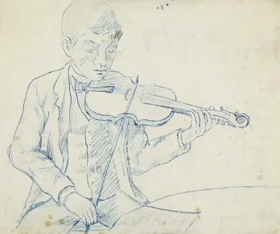 Portrait De M Lhuillier Cousin De Gueniot Jouant Du Violon