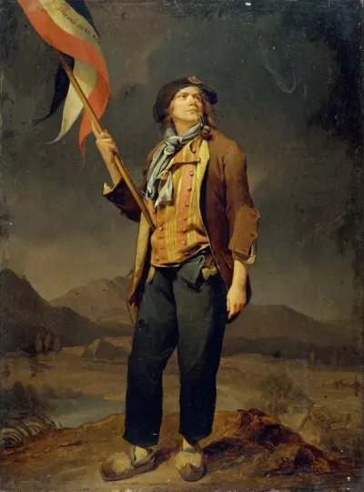 Portrait Du Chanteur Simon Chenard 1758 1832 En Costume De Sans Culotte Portant Un Drapeau A La Fete De La Liberte De La Savoie Le 14 Octobre 1792