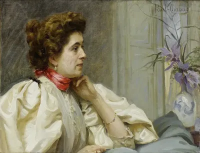 Portrait Dune Dame Avec Un Foulard Rouge