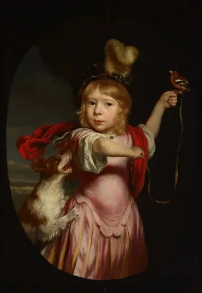 Portrait Of A Boy In Classical Dress With A Bullfinch And Spaniel