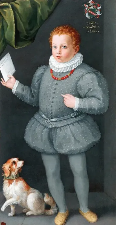 Portrait Of A Boy With A Dog Possibly A Member Of The Albergati Family
