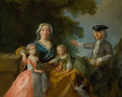 Portrait Of A Family Traditionally Identified As Mr And Mrs Saint Martin With Their Two Children In A Landscape