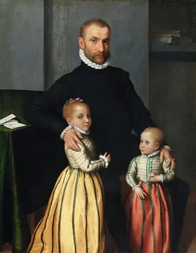 Portrait Of A Gentleman And His Two Children