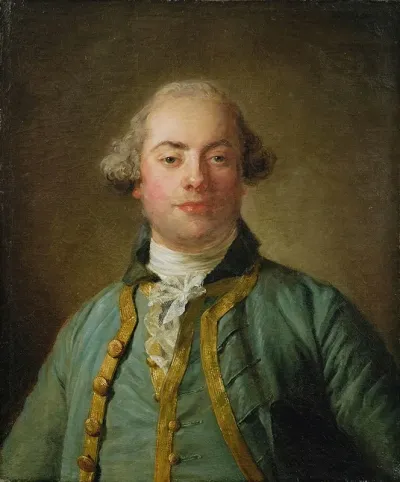 Portrait Of A Gentleman Bust Length In A Blue Gold Lined Waistcoat And White Chemise