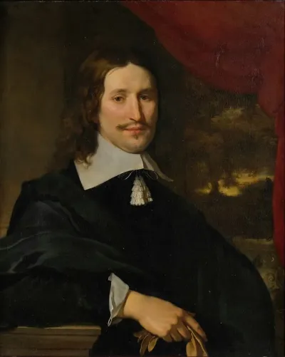 Portrait Of A Gentleman Holding Gloves Half Length Before A Landscape