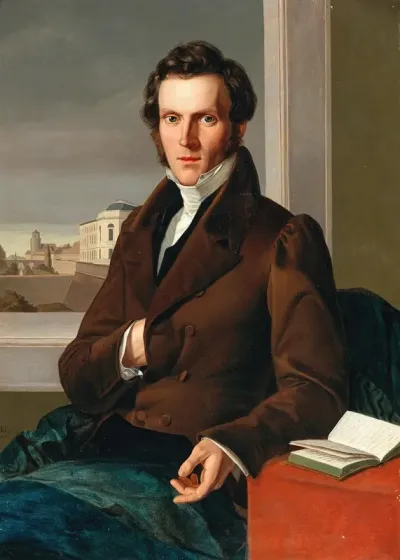 Portrait Of A Gentleman In The Background View Of The Morizbastei With Burgerschule Leipzig