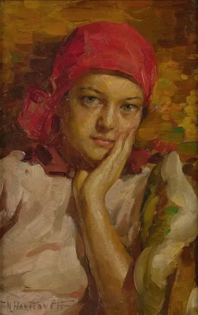 Portrait Of A Girl In A Red Scarf 2