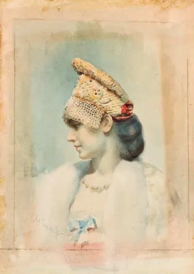Portrait Of A Girl Wearing A Kokoshnik In Profile