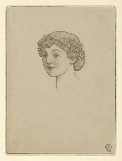 Portrait Of A Girls Head With Flowers In Her Hair