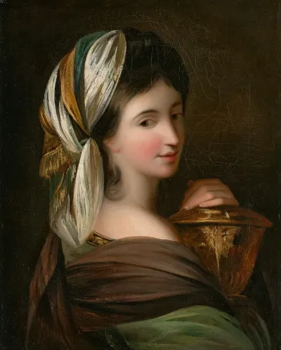 Portrait Of A Lady Bust Length As A Vestal Virgin Holding A Vase