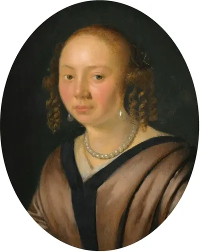 Portrait Of A Lady Head And Shoulders Wearing Pearl Earrings And A Necklace