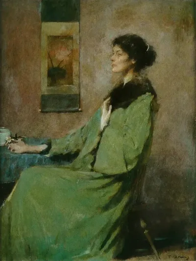 Portrait Of A Lady Holding A Rose